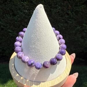 Charoite Crystal Beaded Bracelet: Rare Purple Healing Stone, Crown Chakra